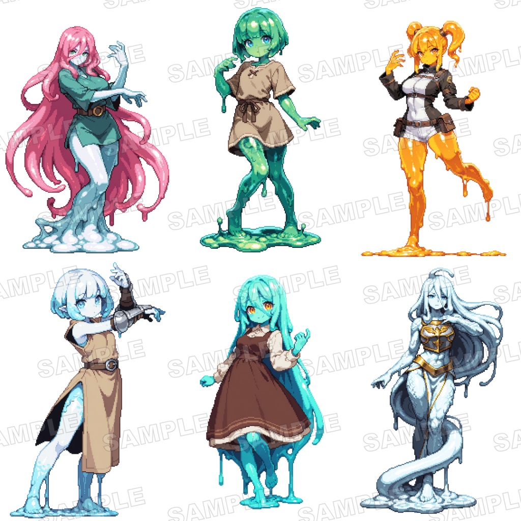 モンスター娘ピクセル立ち絵素材集 Vol.1|スライム娘30体