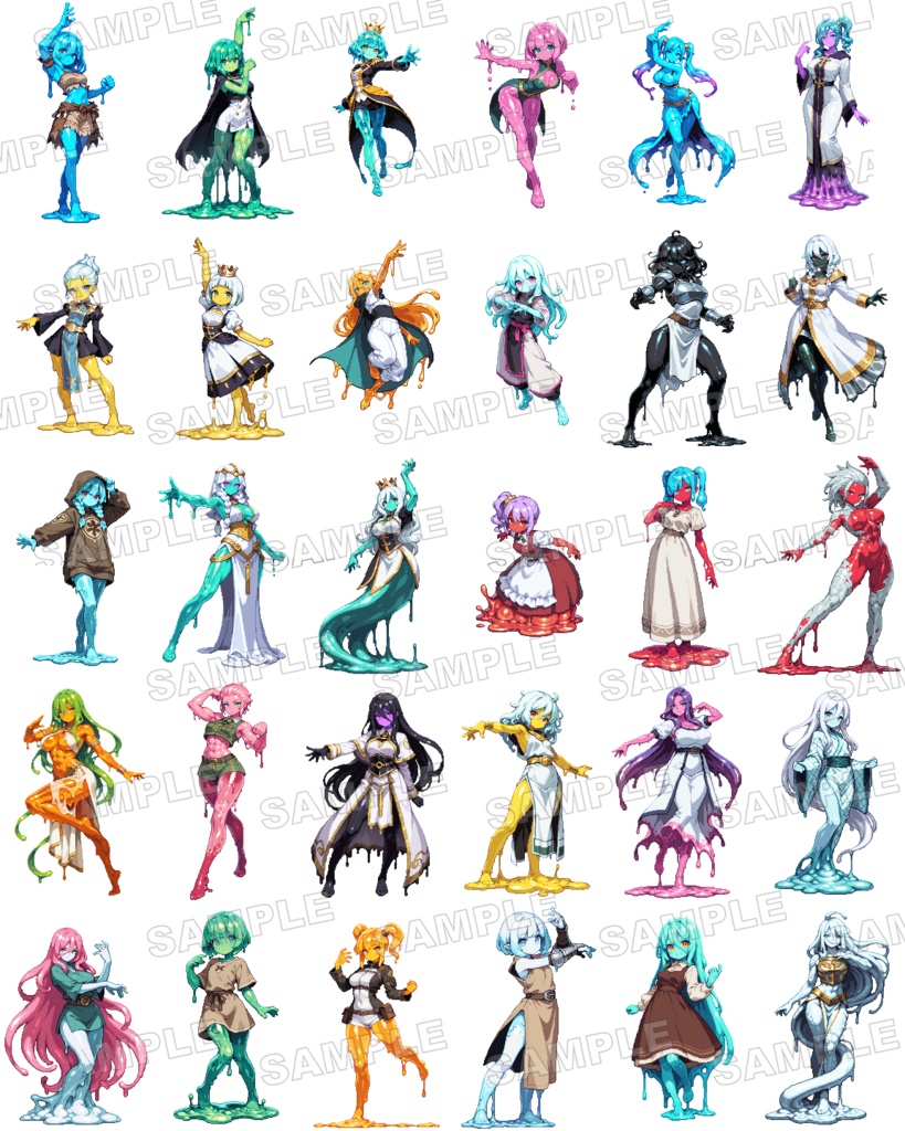 モンスター娘ピクセル立ち絵素材集 Vol.1|スライム娘30体