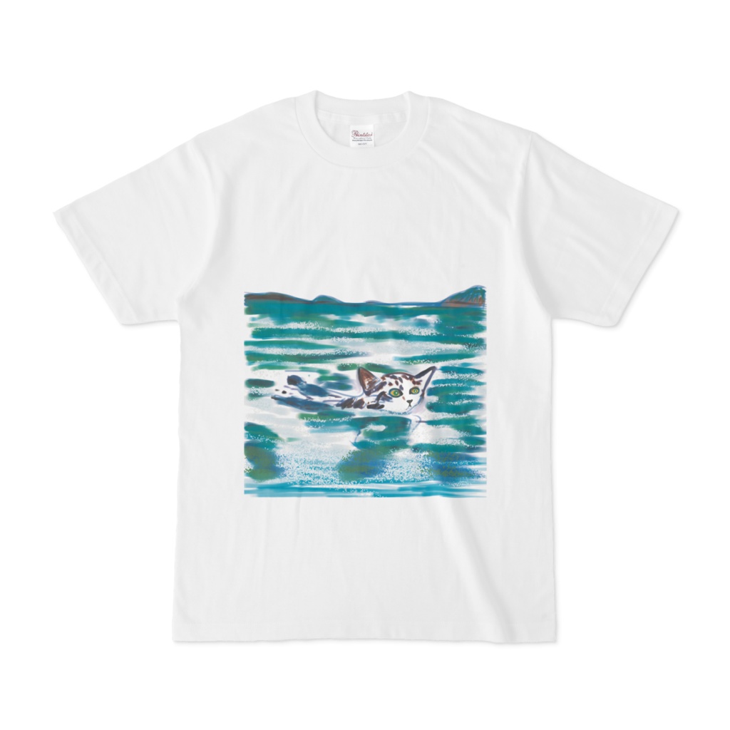 海を泳ぐ猫のtシャツ