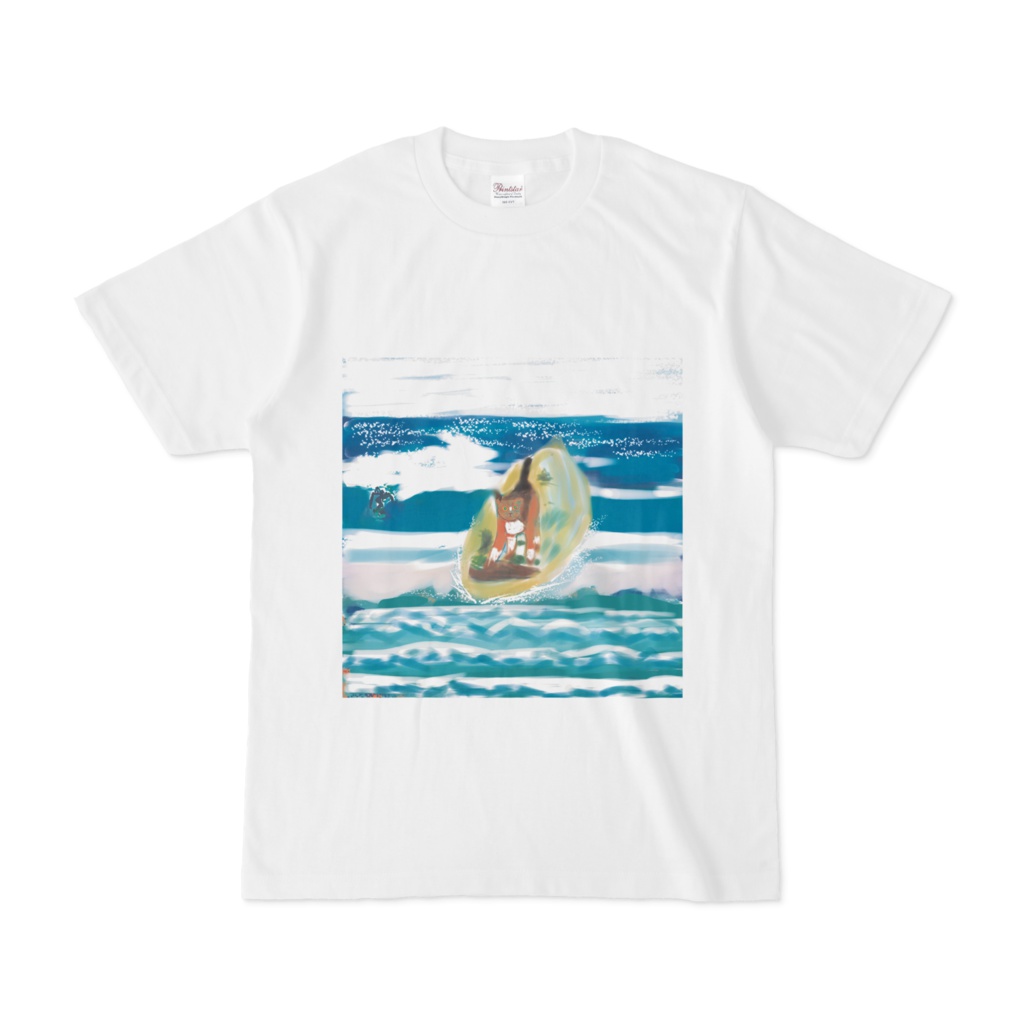 猫と人のサーフィンのtシャツ