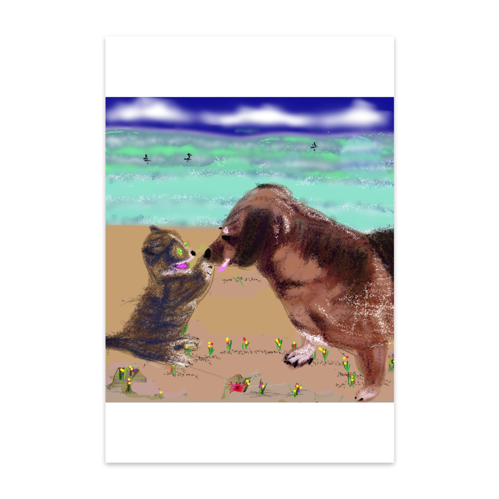 猫とラブラドール犬のポストカード