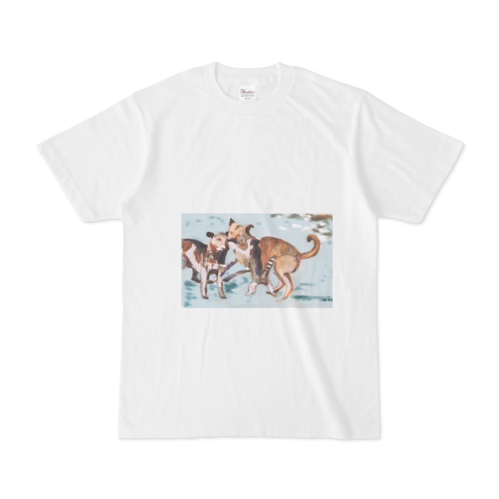 猫と犬の喧嘩のtシャツ