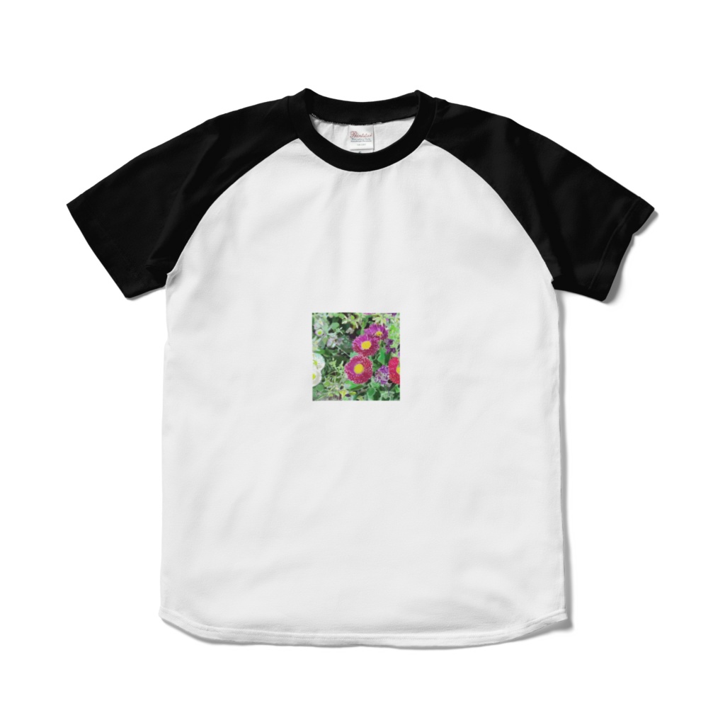 赤と白のマーガレットのラグランtシャツ