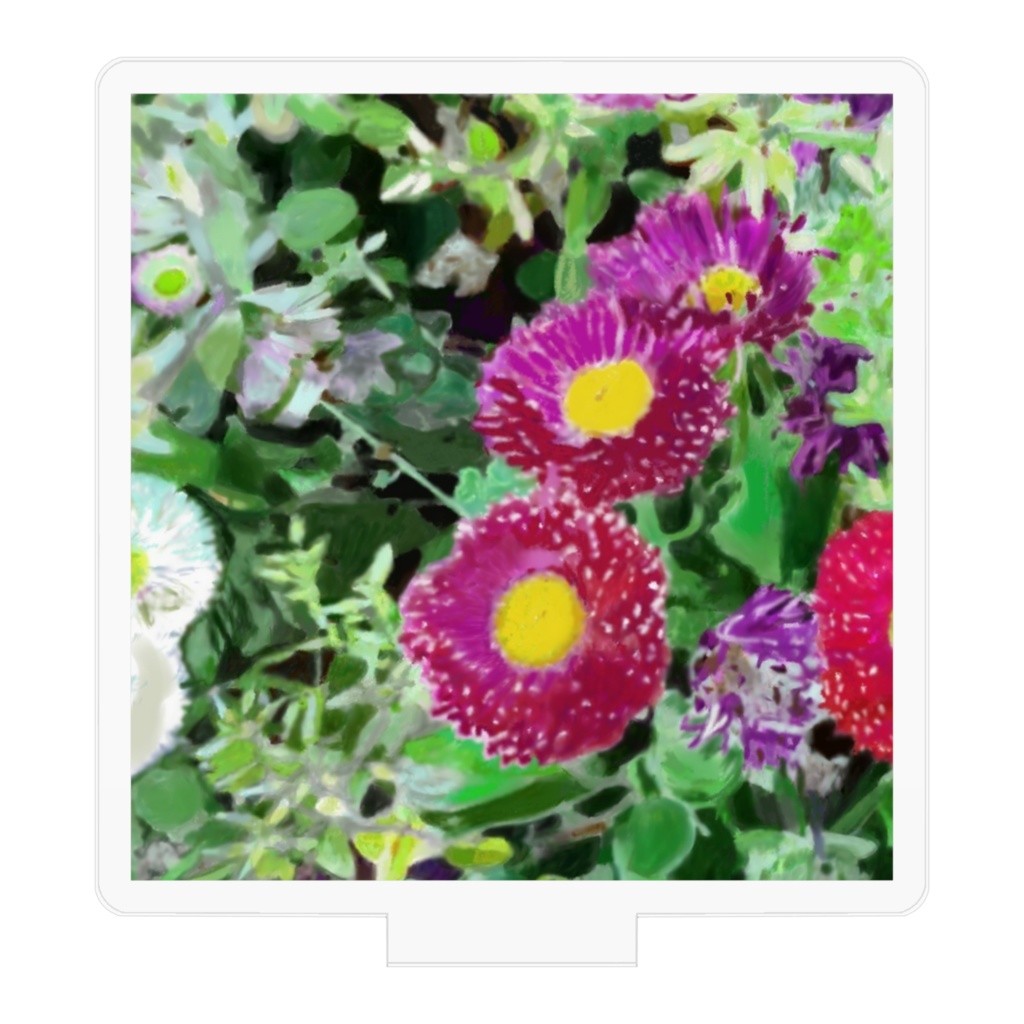 赤と白のマーガレットのアクリルフィギュア