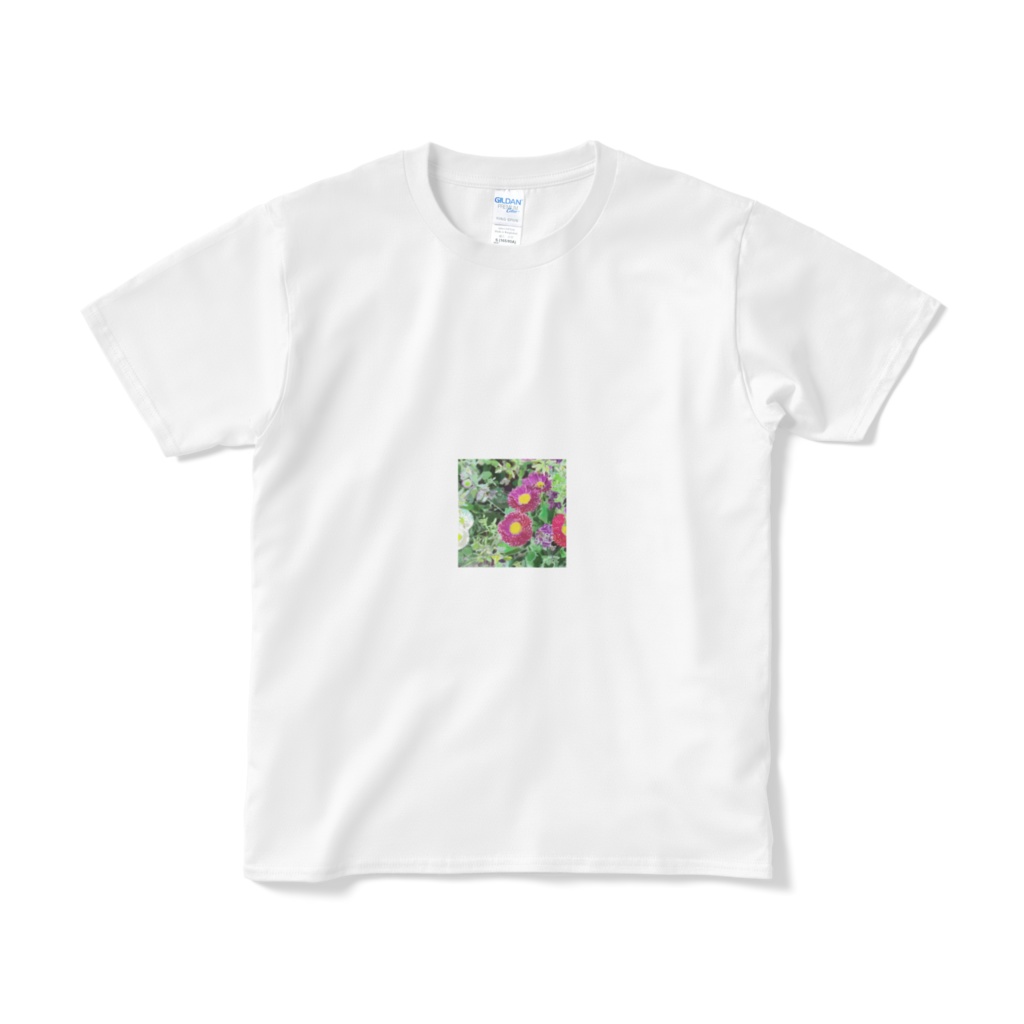 赤と白のマーガレットのTシャツ（短納期）  ホワイト