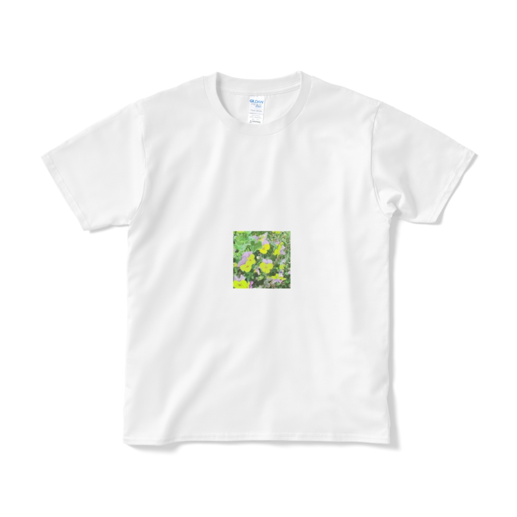 パンジー（紫と黄色）のTシャツ（短納期） -  ホワイト