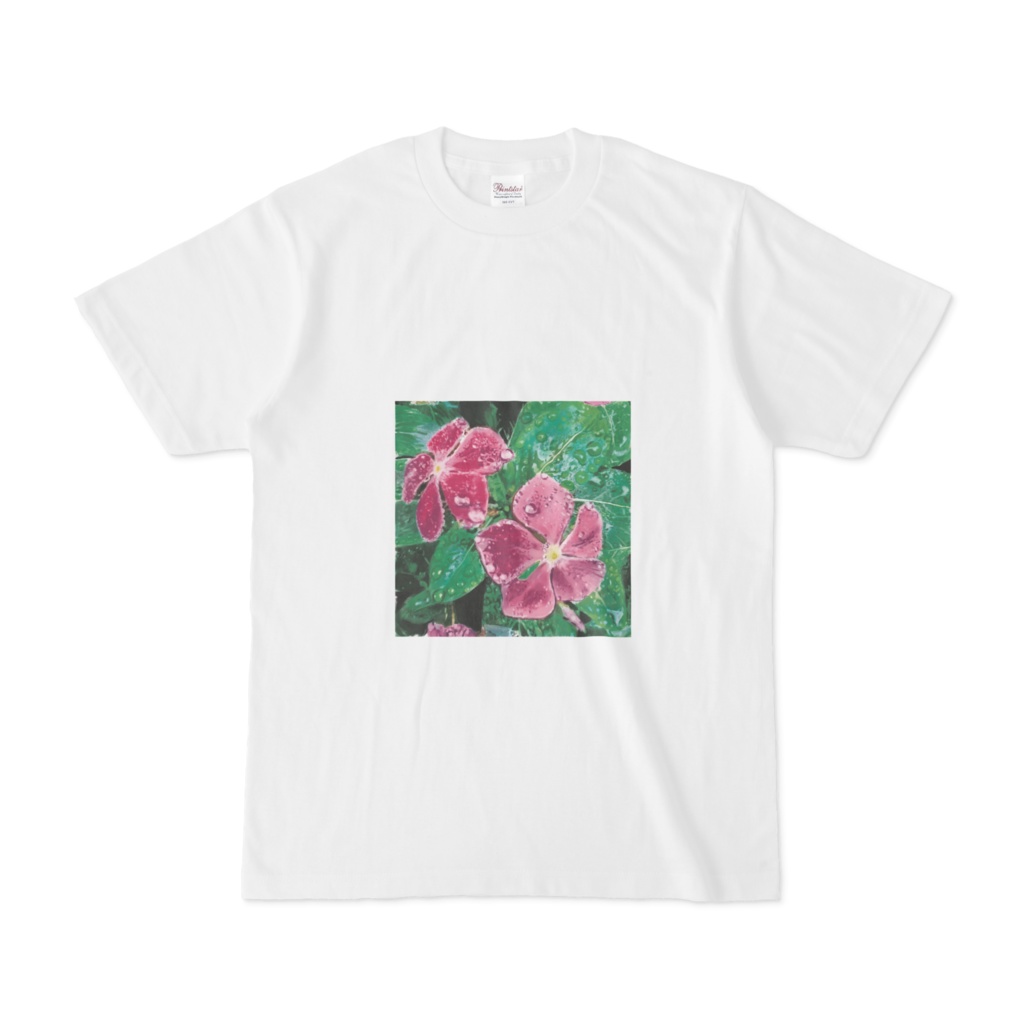 雨に濡れるニチニチソウのtシャツ