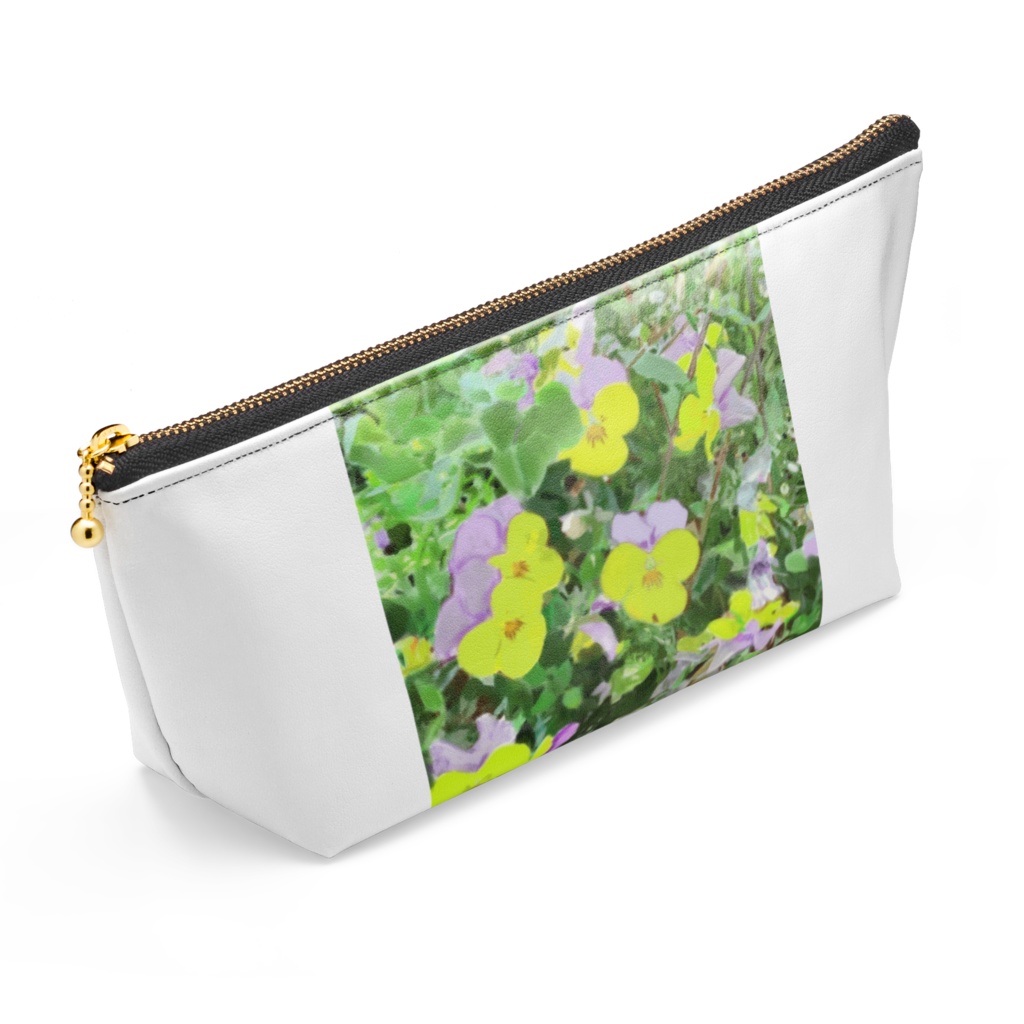 ニチニチソウと3色すみれのポーチ