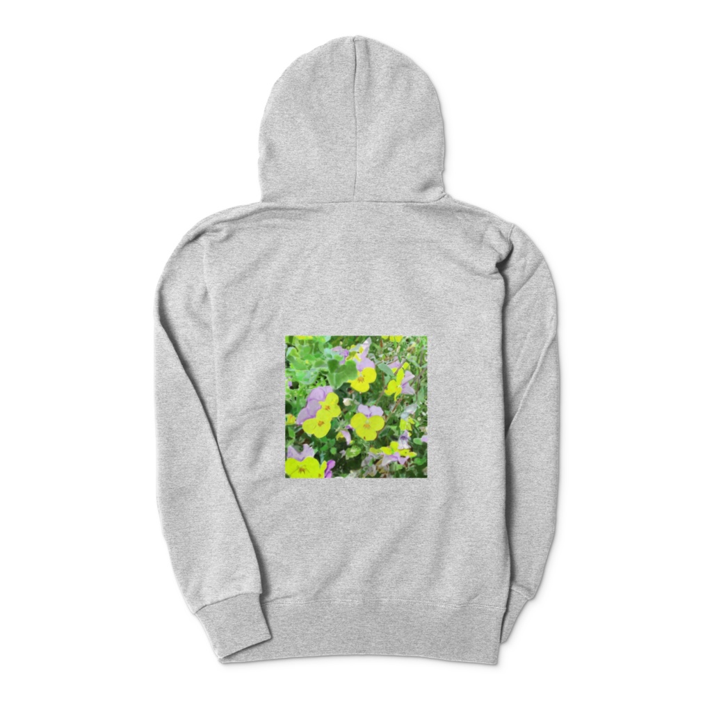 ニチニチソウと3色すみれのジップパーカー - 杢グレー