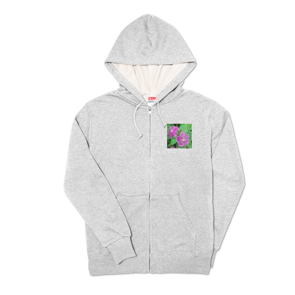 ニチニチソウと3色すみれのジップパーカー - 杢グレー