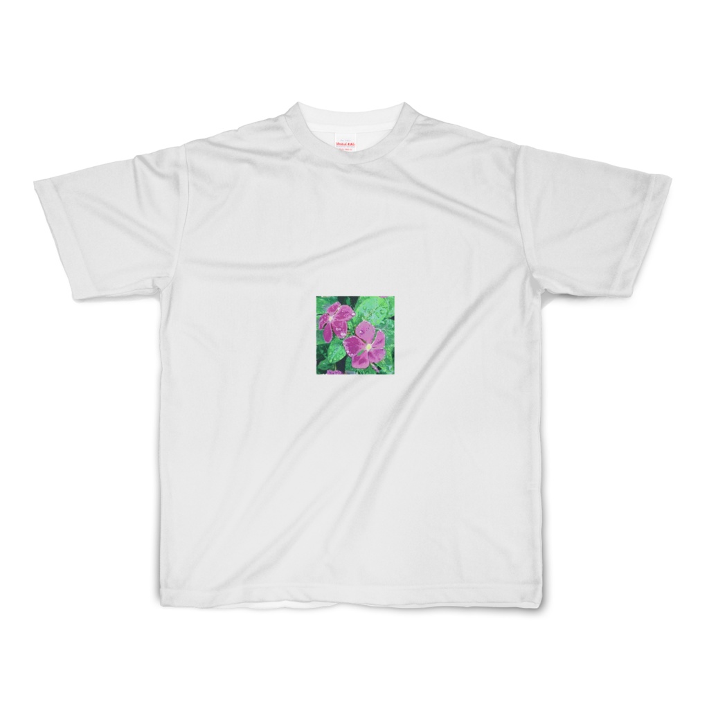 ニチニチソウと3色すみれのフルグラフィックTシャツ - S