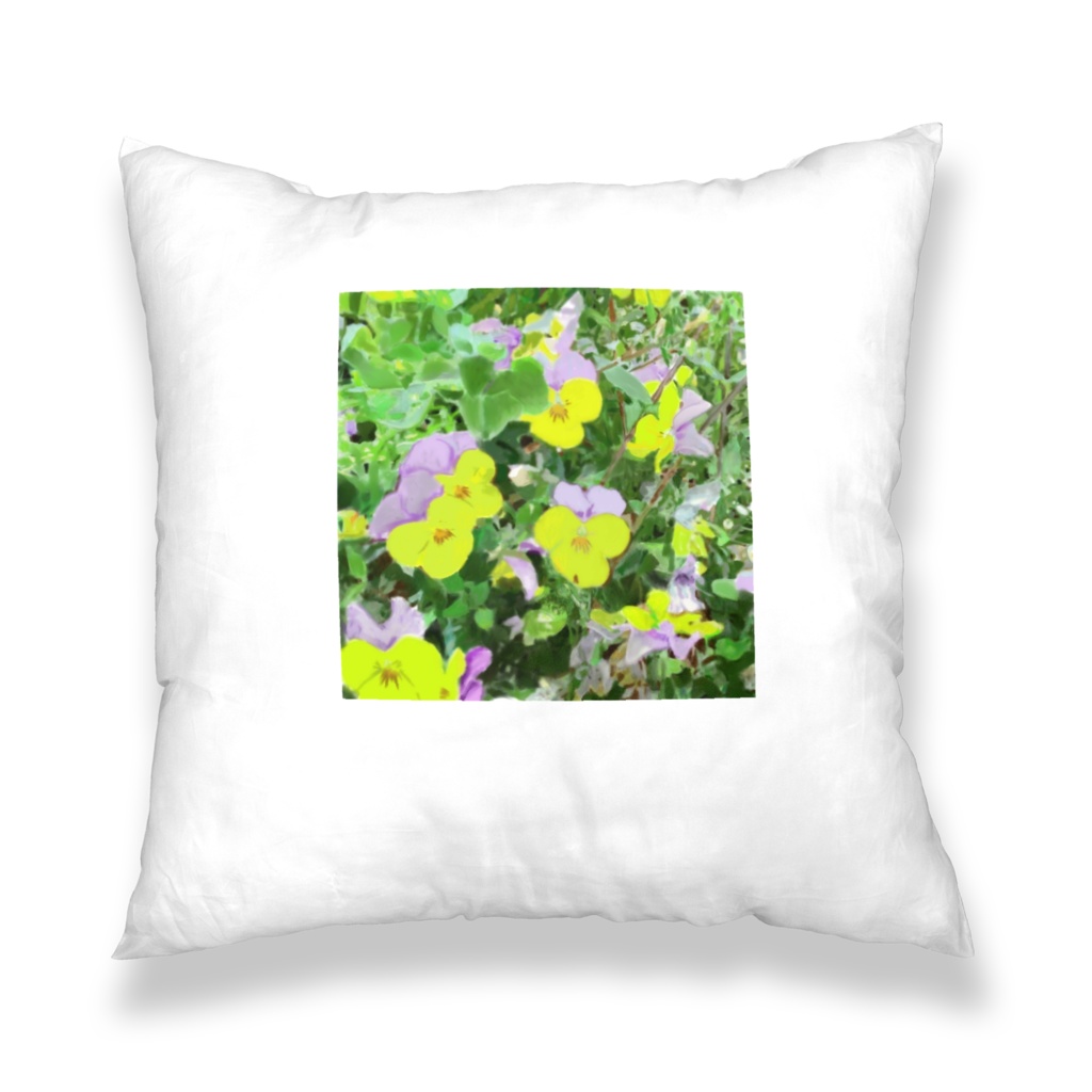 ニチニチソウと3色すみれのクッションカバー