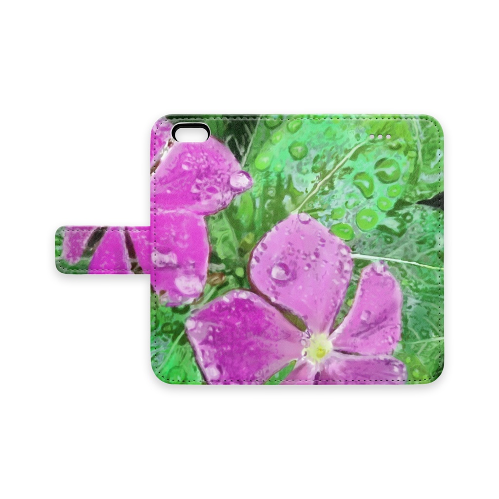 雨に濡れるニチニチソウの手帳型iPhoneケース - iPhone 6 / 6s