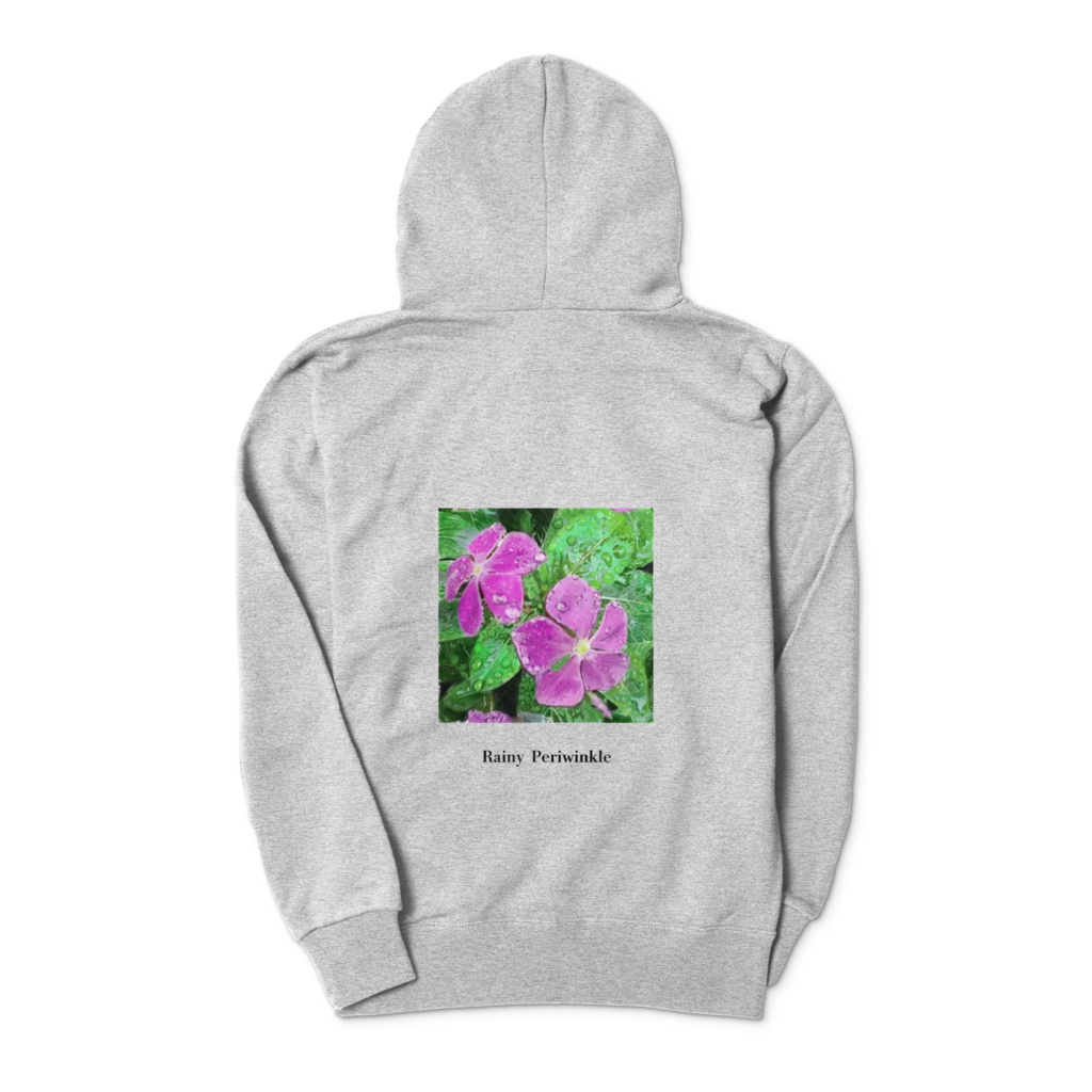 アジサイとニチニチソウのジップパーカー - 杢グレー