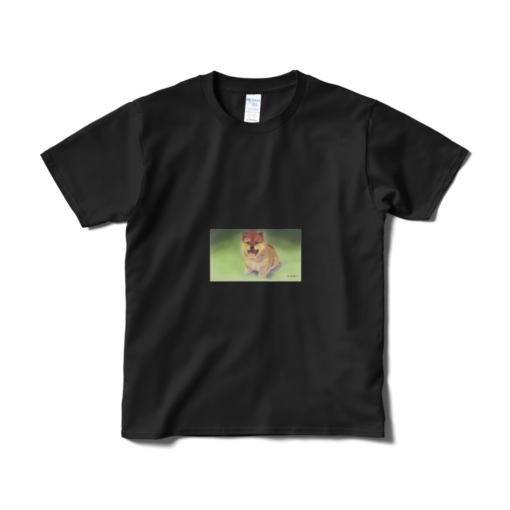 子犬、柴犬のtシャツ―黒