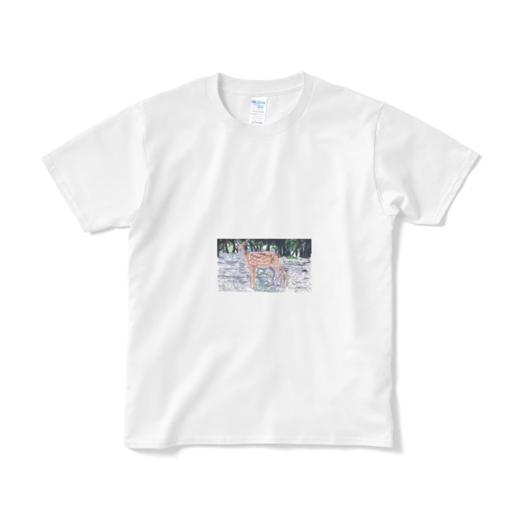 シカの親子のtシャツ―白