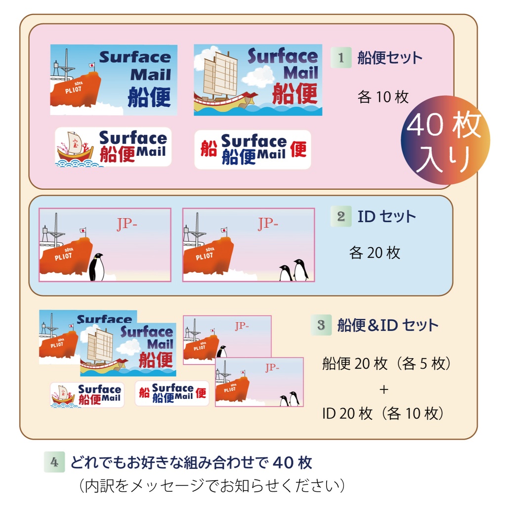 船便シール&Postcrossing IDシール 日本の船