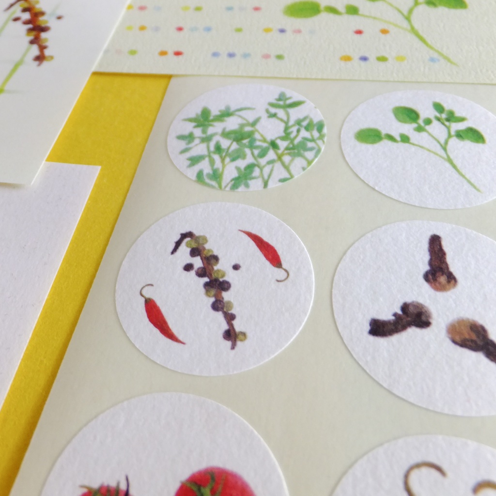 野菜とスパイス 色鉛筆画シール