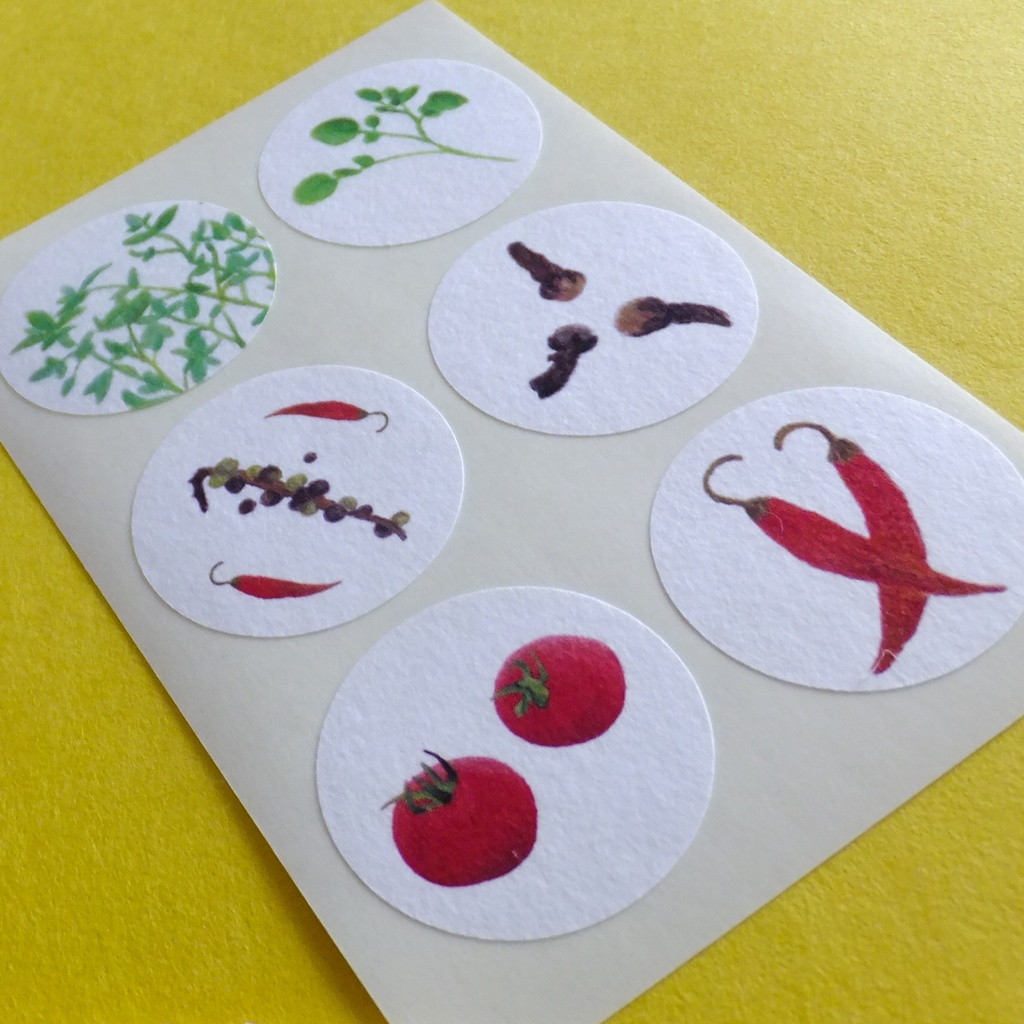 野菜とスパイス 色鉛筆画シール