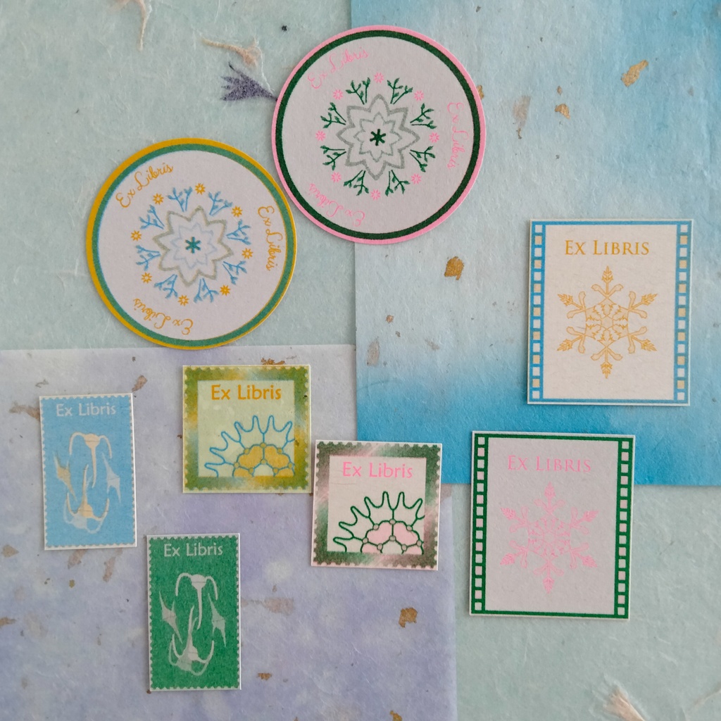 孔版印刷の蔵書票<自然の造形ー4種セット>