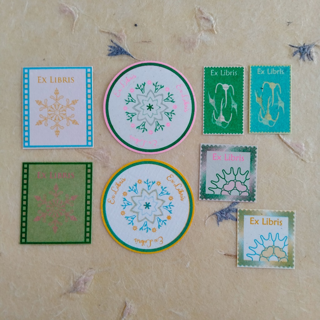 孔版印刷の蔵書票<自然の造形ー4種セット>