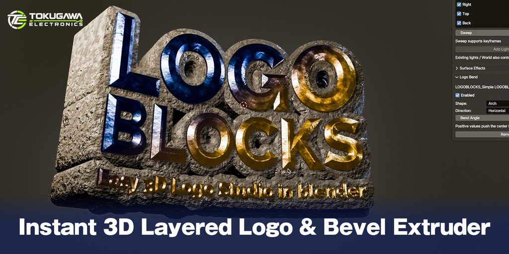 LOGOBLOCKS|SVGから、ぷっくり立体ロゴ。多層リム&ベベルのBlenderスタジオ