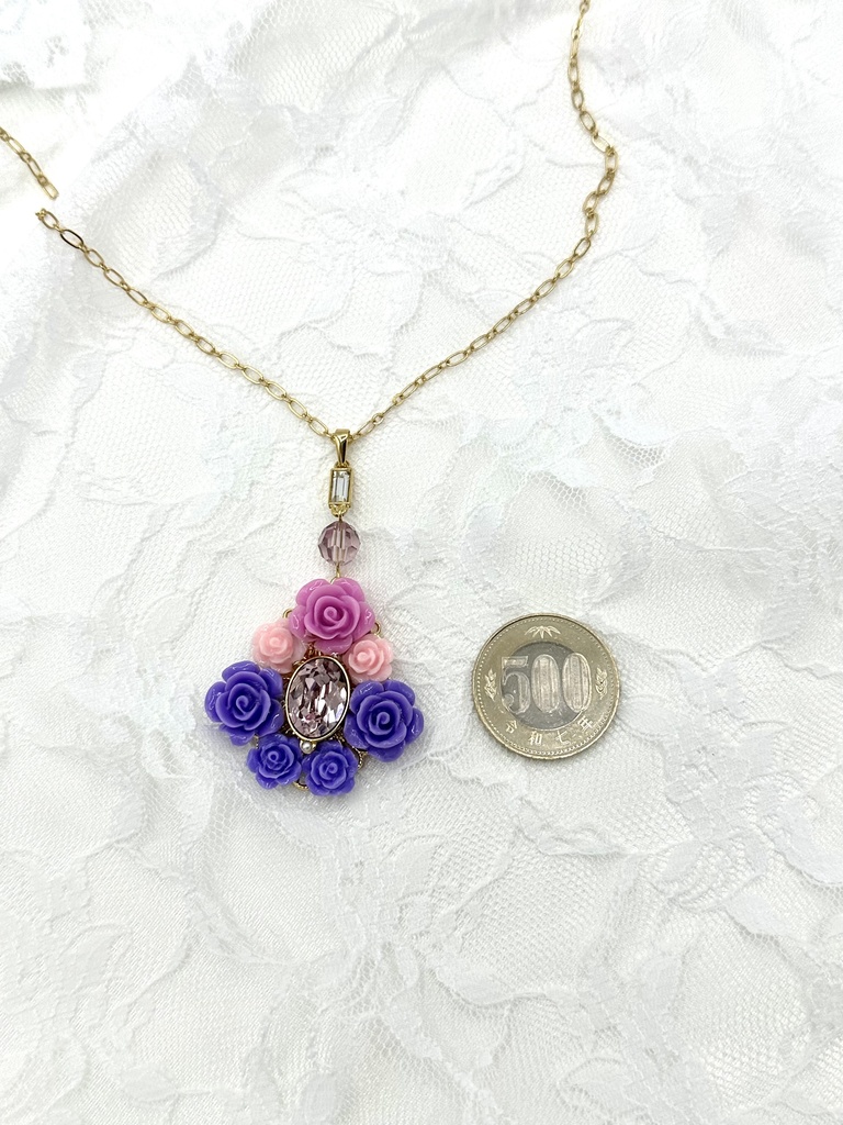 【パーツリユース】パープルローズのペンダント