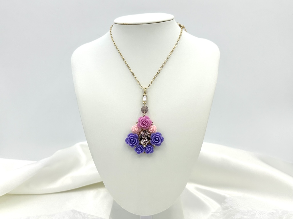 【パーツリユース】パープルローズのペンダント