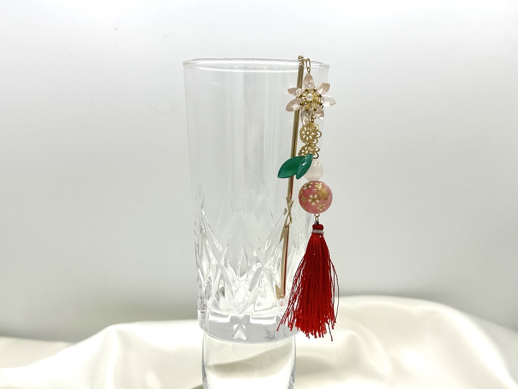 ローズクォーツ花の和風かんざし