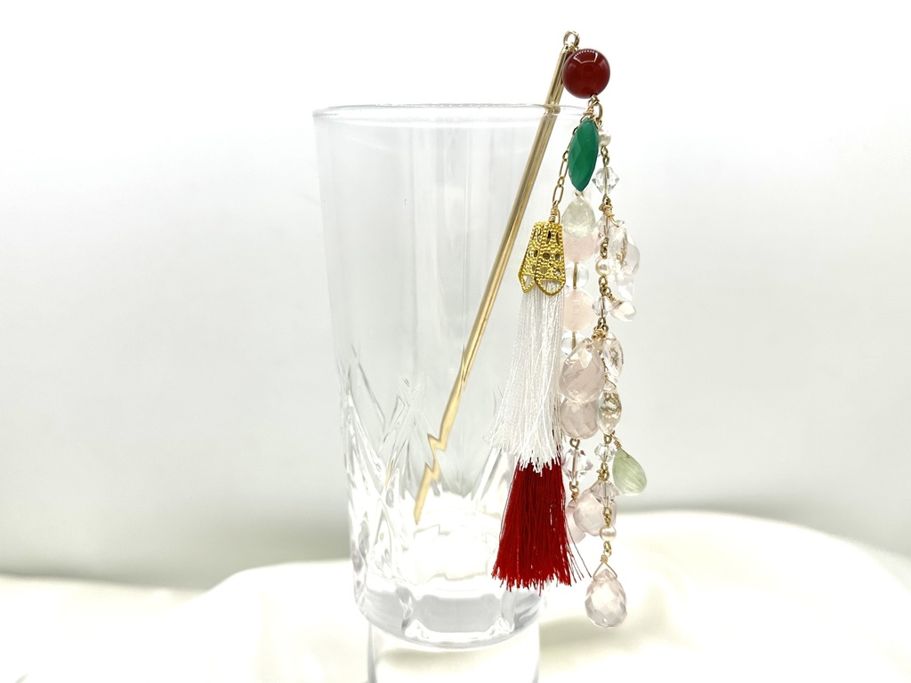 ローズクォーツの春風のかんざし