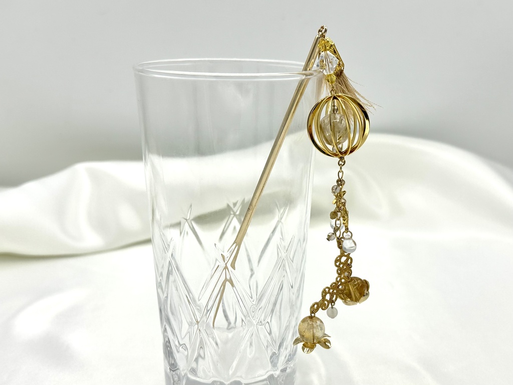 シトリンの橙とルチルインクォーツのかんざし