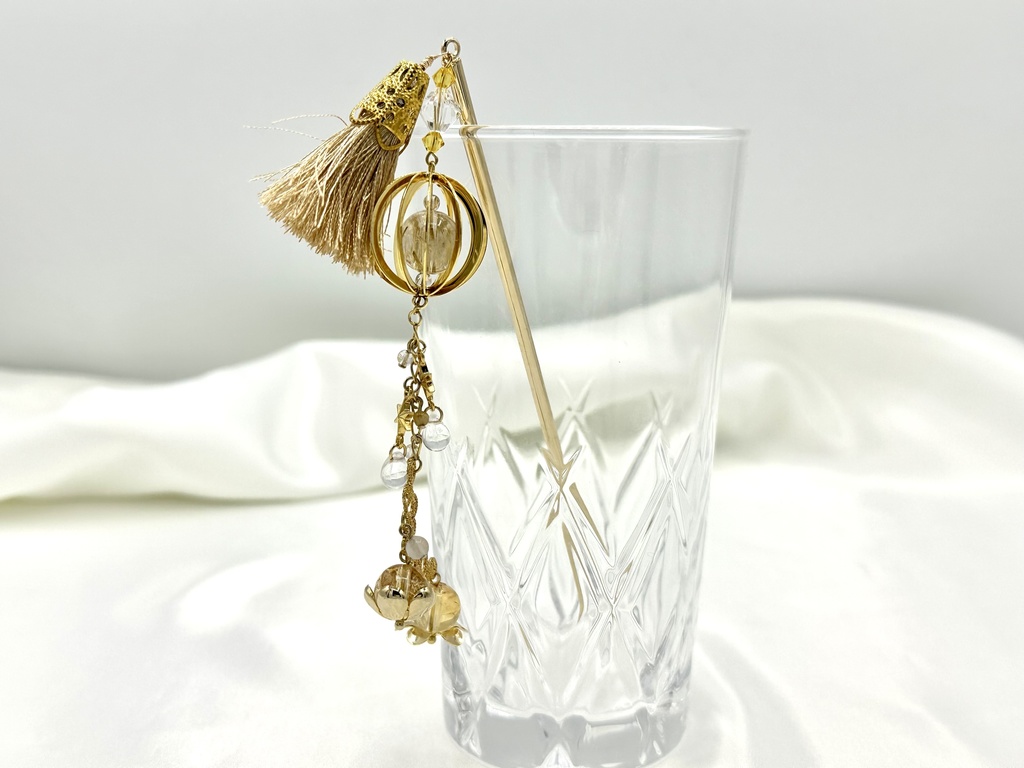 シトリンの橙とルチルインクォーツのかんざし