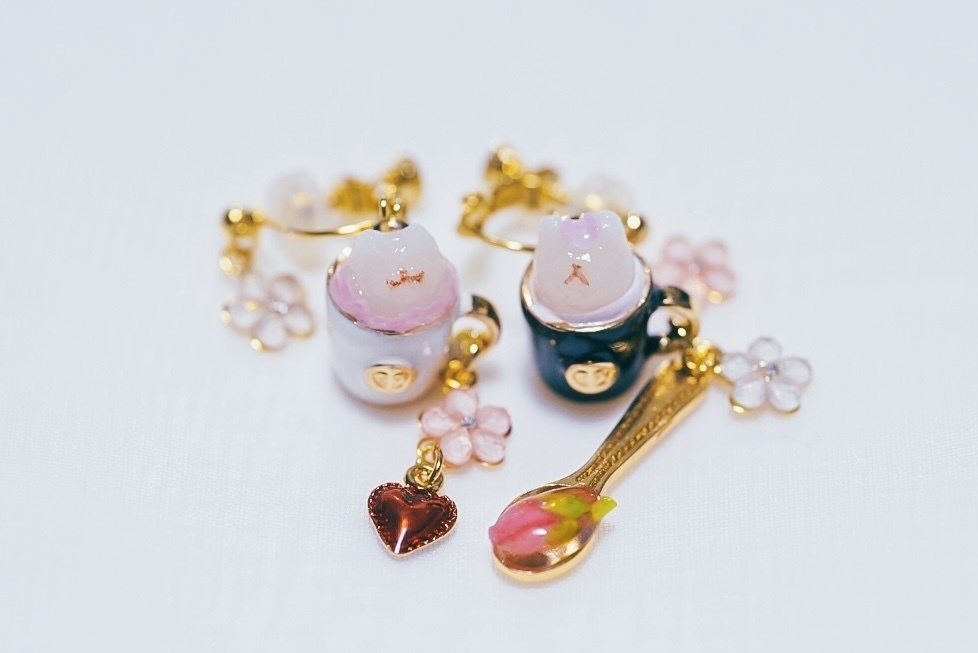 桜ラテアートS▽▲モチーフ【イヤリング/ピアス】