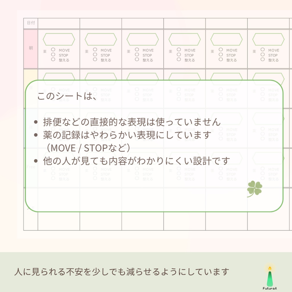 IBS・過敏性腸症候群のためのおなか記録シート(B5ルーズリーフ用)