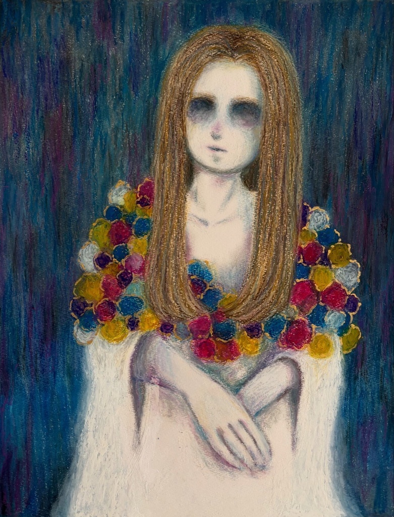 作り事で膨らむ花は血の匂い　パステル画