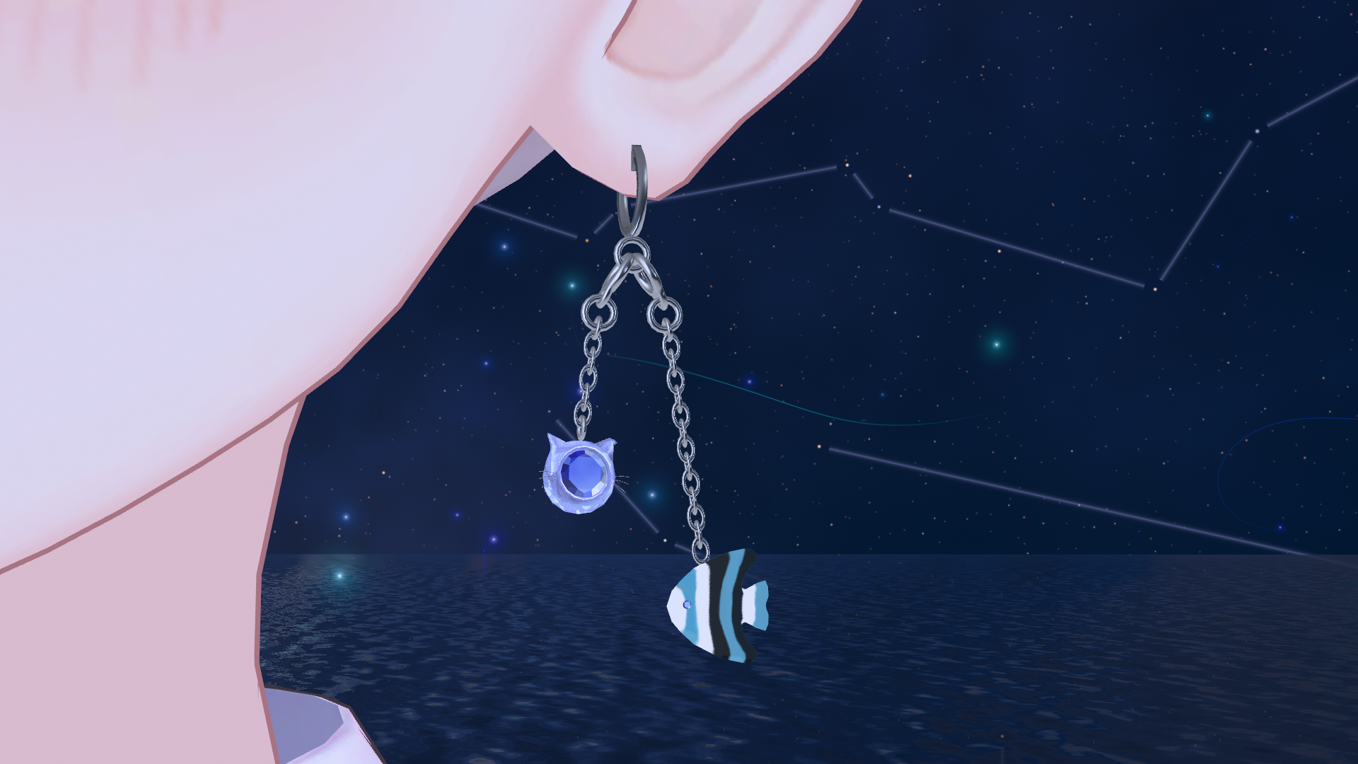 エンゼルフィッシュねこピアス【全アバター対応】