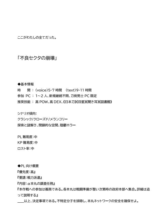 CoCシナリオ集「虚う街」