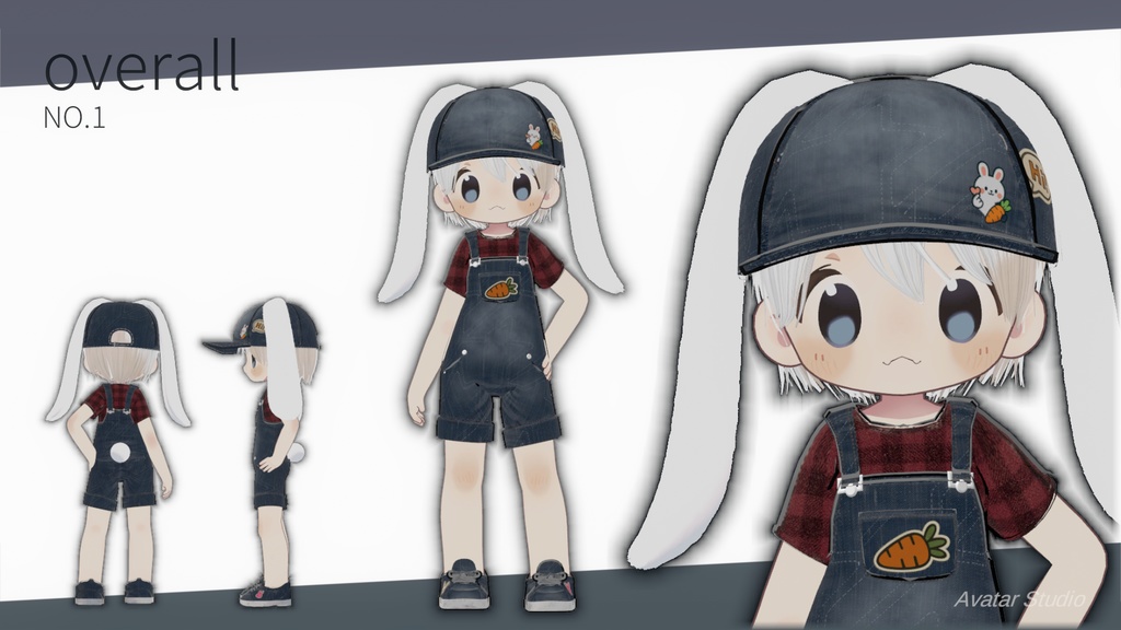 【VRChat対応】 うさぎオーバーオール衣装（まめひなた & Kipfel／Modular Avatar対応）
