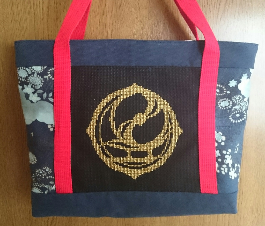 薬研藤四郎手刺し刺繍紋トートバッグ