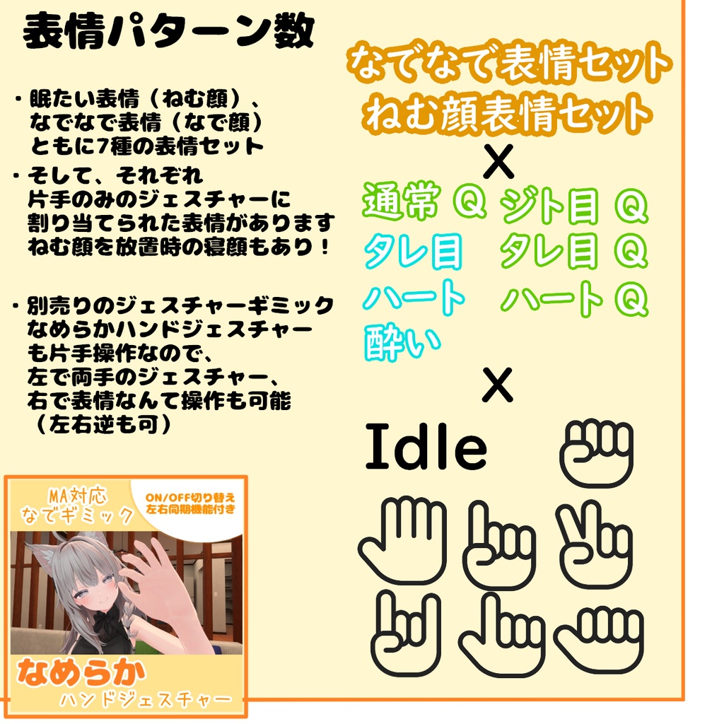 【MA対応表情ギミック】ねむなで表情アニメーション