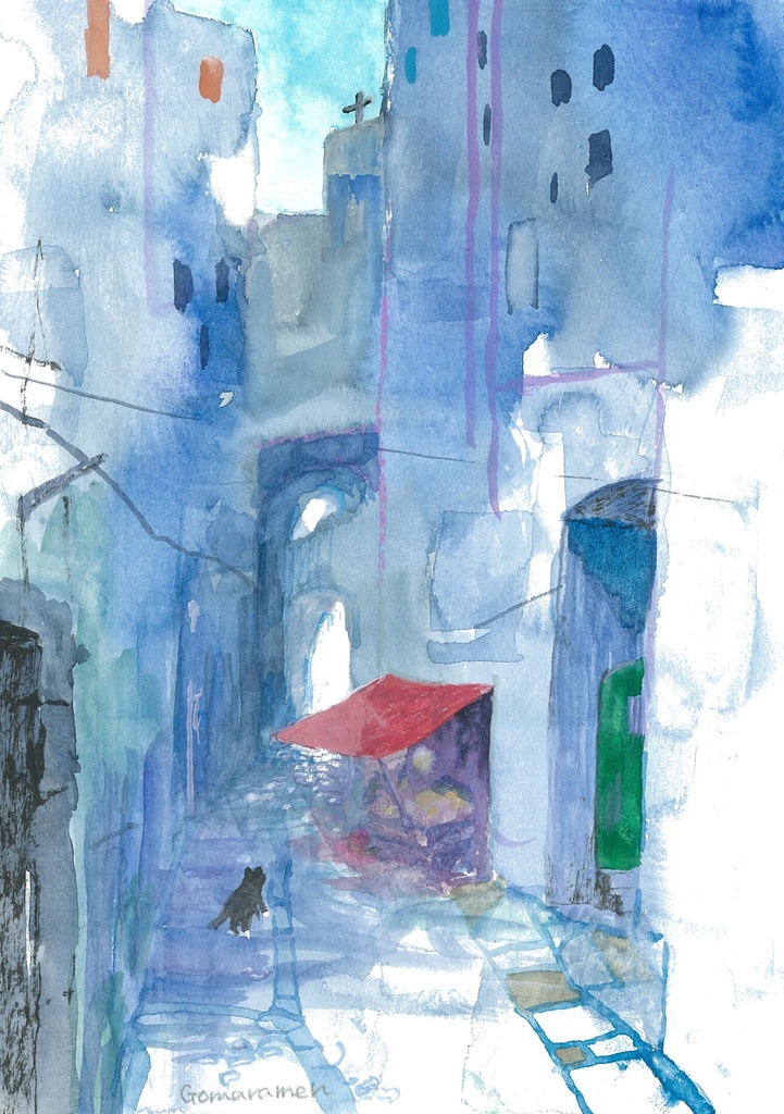 水彩画（原画）「旧市街」