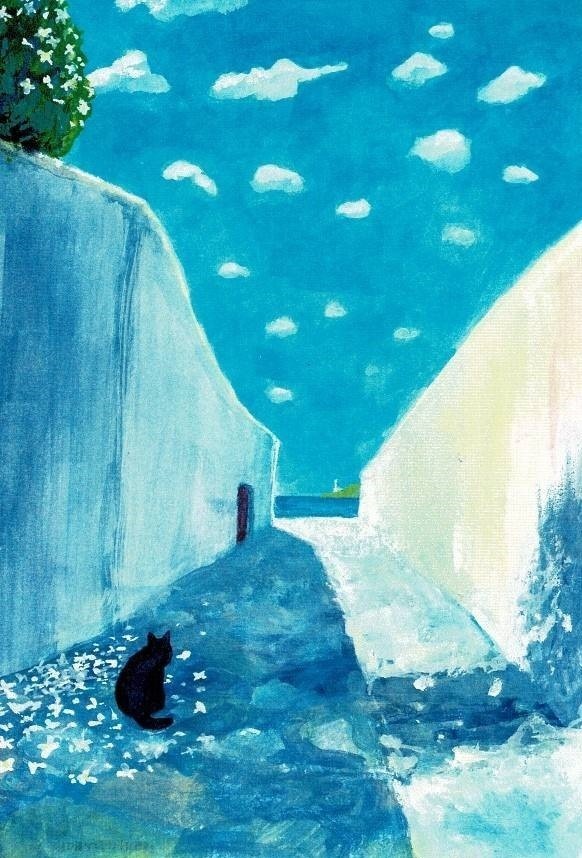 水彩画（原画）「灯台が見える路地」