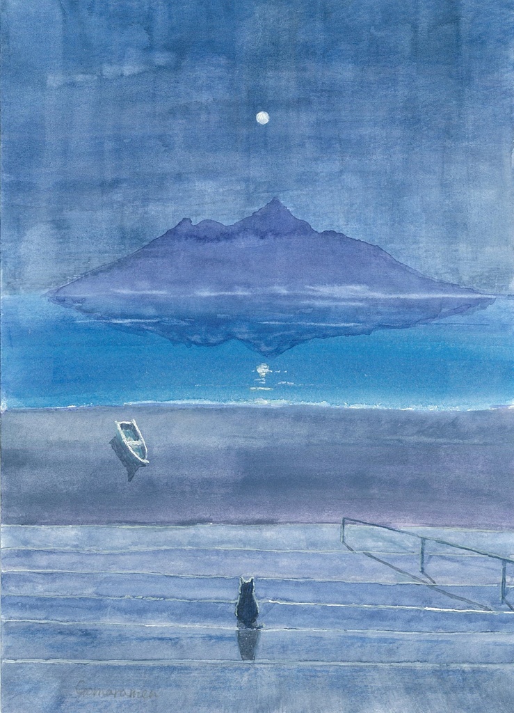 水彩画（原画）「月見」