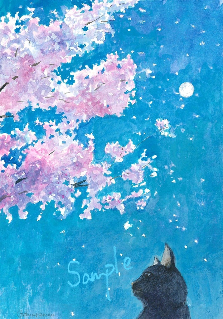 水彩画（原画のみで額はつきません）「モーニングムーン」