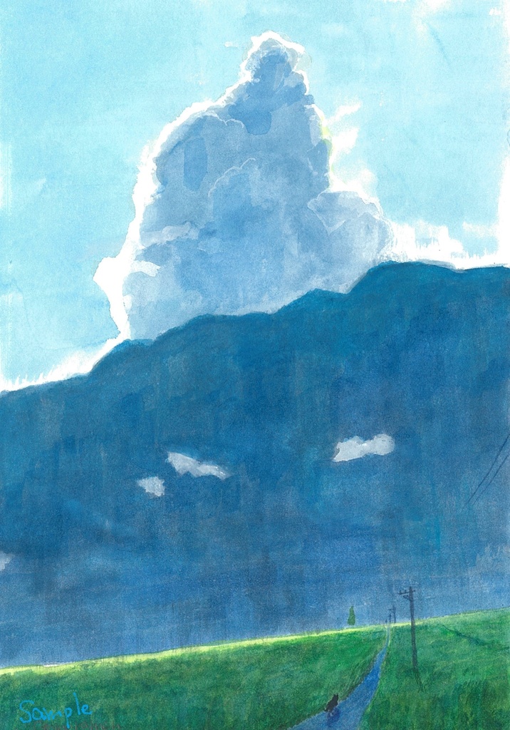 水彩画（原画のみで額はつきません）「遠雷」