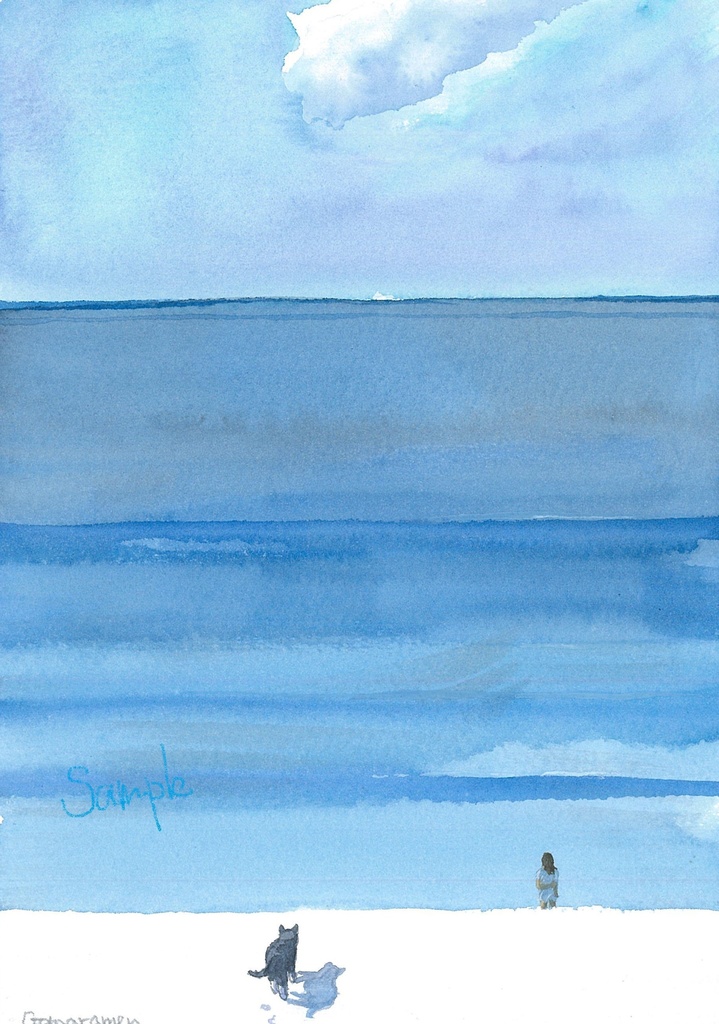 水彩画（原画のみで額はつきません）「船を見てた」 - gomaramen888