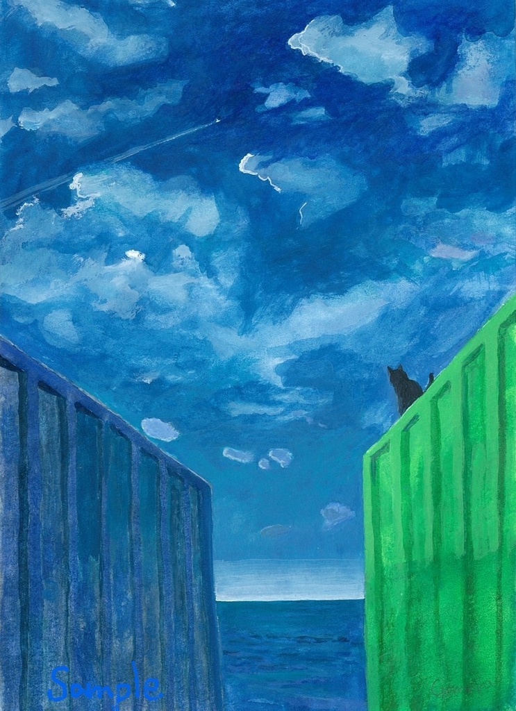 原画販売】トビイカ-海のジェット- 水彩画 額無し ふ