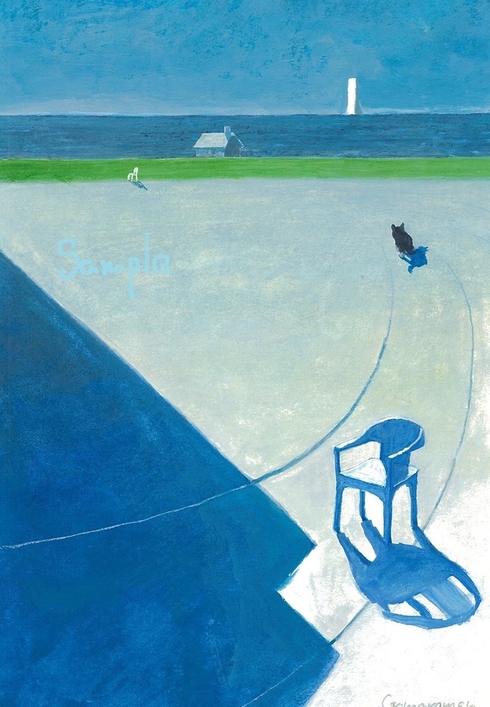 水彩画（原画のみで額は尽きません）「海辺のグラウンド」
