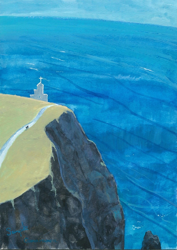 水彩画（原画のみで額はつきません）「教会」