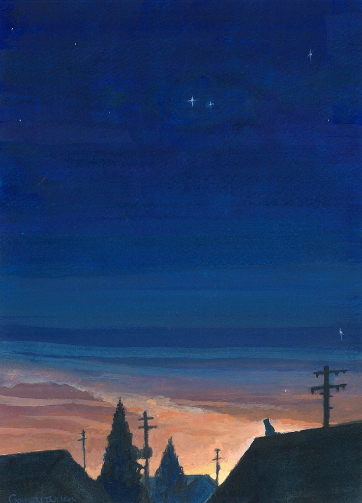水彩画（原画のみで額はつきません）「一番星」